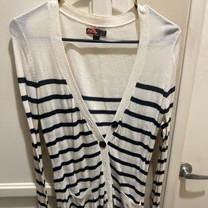 White & black Striped Medium Button Down forever 21 Sweater